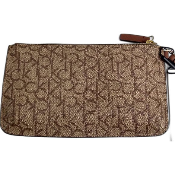 Calvin Klein Saffiano Wristlet - Brown/Pink Floral Zip Closure. - Picture 4 of 8